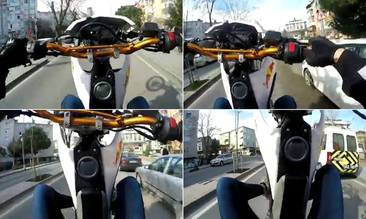 (Özel) Üsküdar\'da motosikletlinin \'tek teker terörü\' kamerada