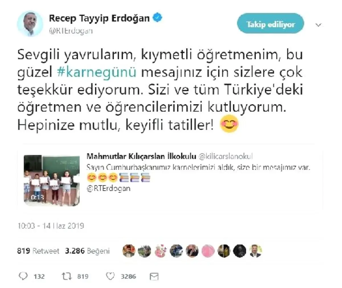 Erdoğan\'dan karne mesajı