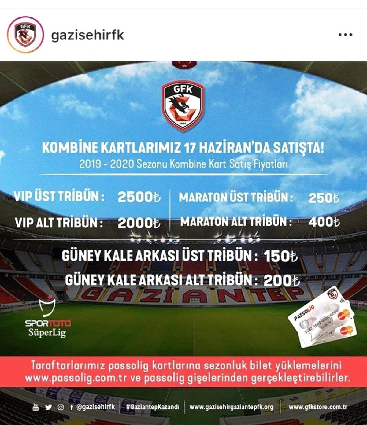 Gazişehir Gaziantep\'te kombine fiyatları belli oldu