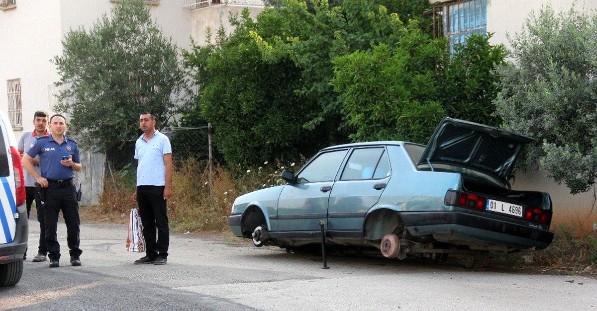 Borçla aldığı aracının jant ve lastiklerini çaldılar