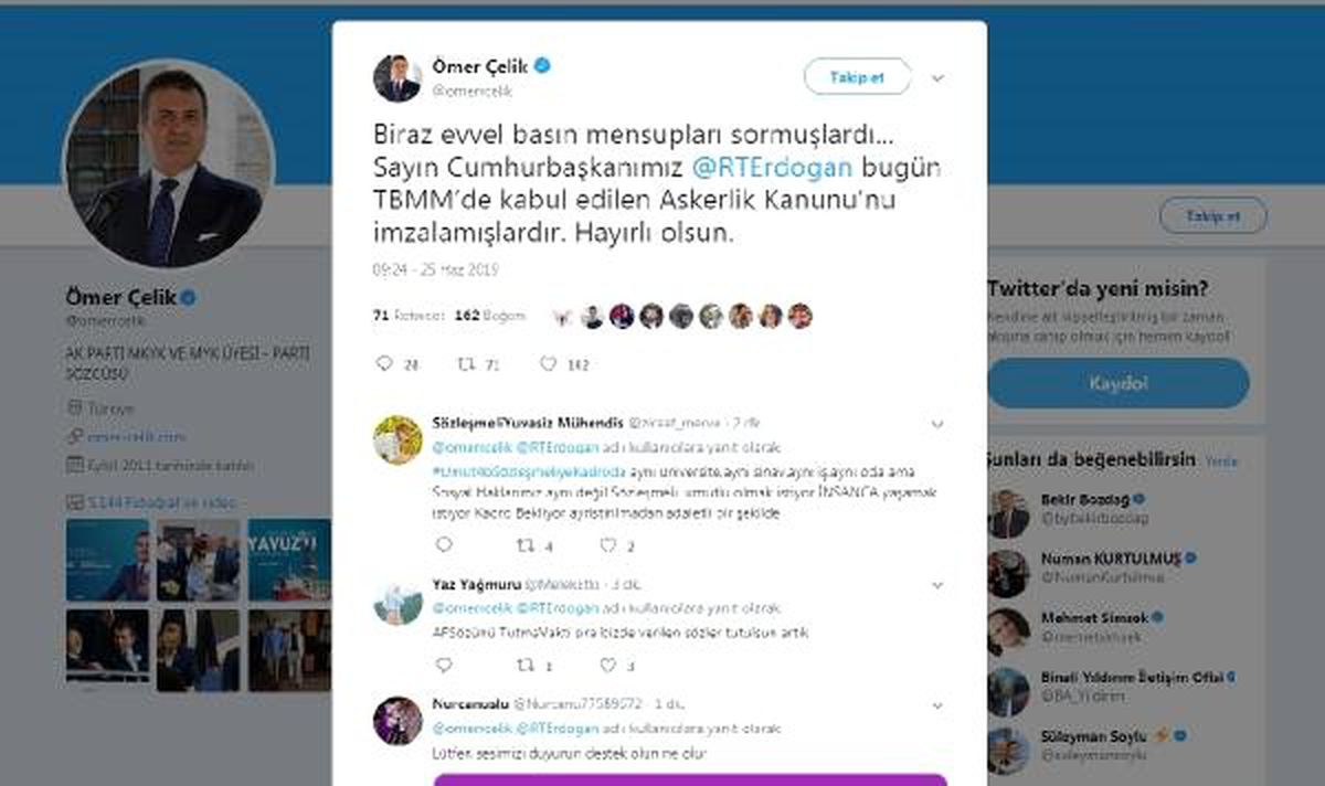 Erdoğan, Askerlik Kanunu\'nu imzaladı