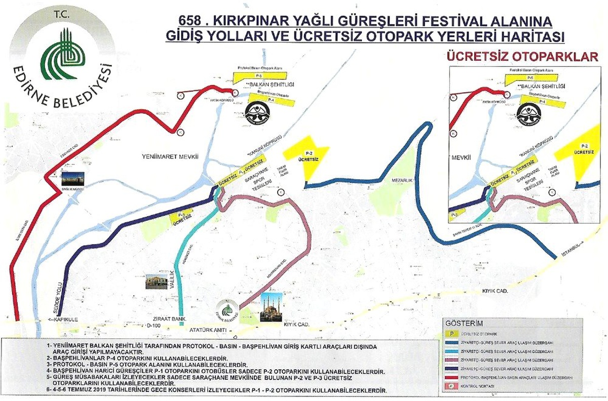 Kırkpınar için Sarayiçi\'nde trafik düzenlemesi yapıldı