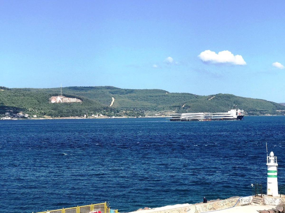 58 metre ve 15 ton ağırlığındaki rüzgar türbini kanatları 262 metrelik gemiyle taşındı