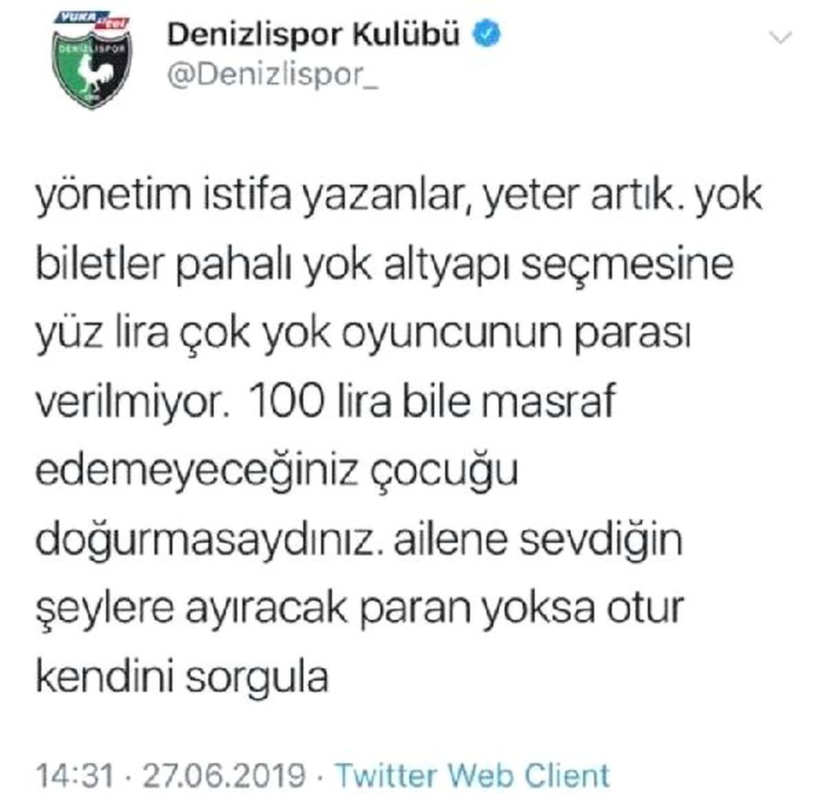Denizlispor\'da sosyal medya krizi