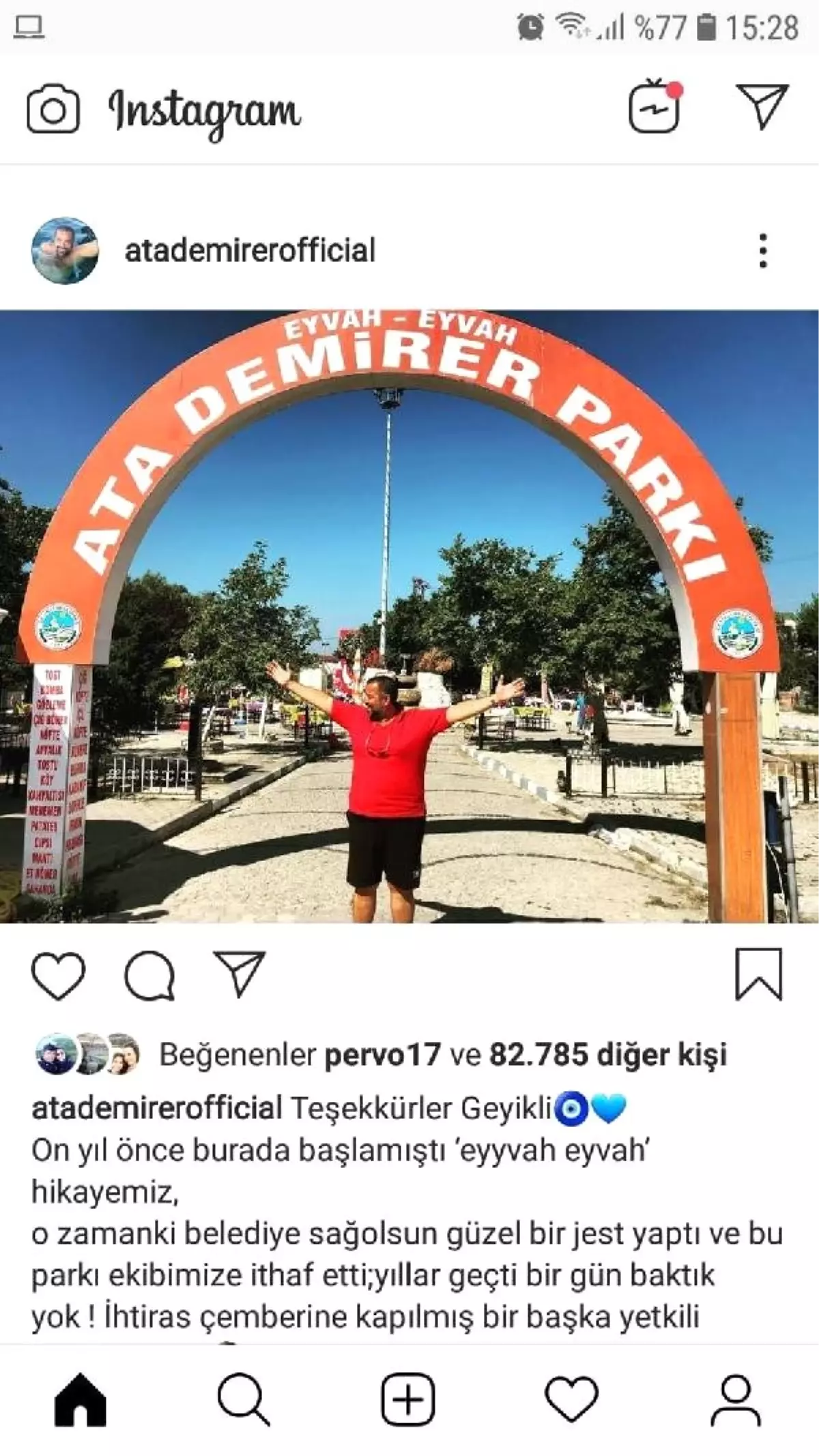 Ata Demirer\'den adının yeniden verildiği park için teşekkür