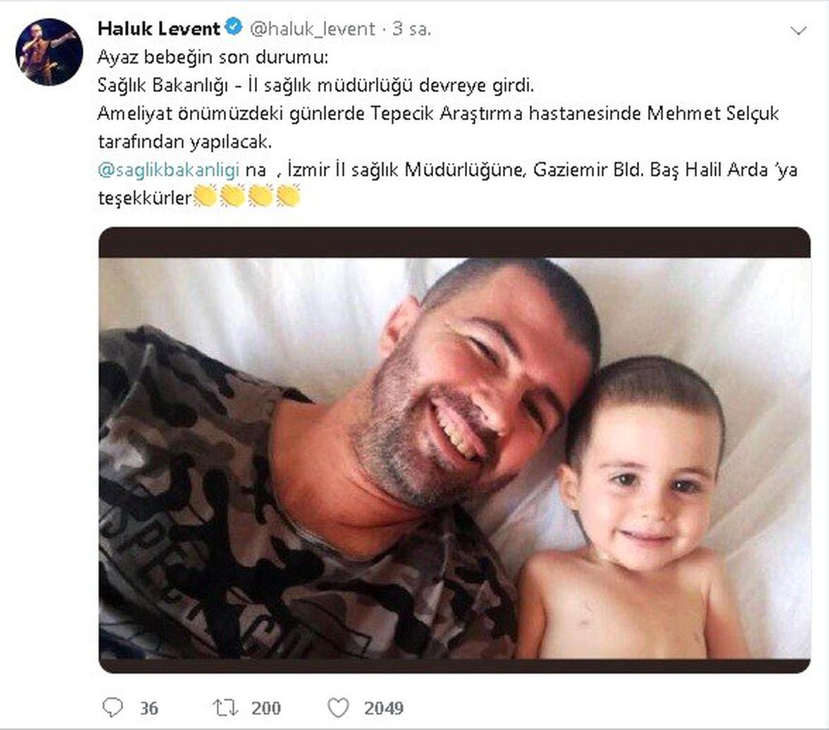 Ateş Ayaz\'ın ameliyat olacağını Haluk Levent sosyal medyadan duyurdu