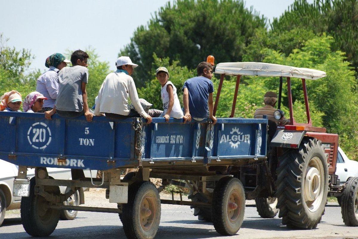 Traktör kasasında tehlikeli yolculuk