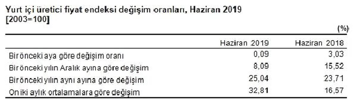 Yurtiçi üretici fiyatları Haziran\'da yüzde 0.09 arttı, yıllık atış yüzde 25.04 (2)