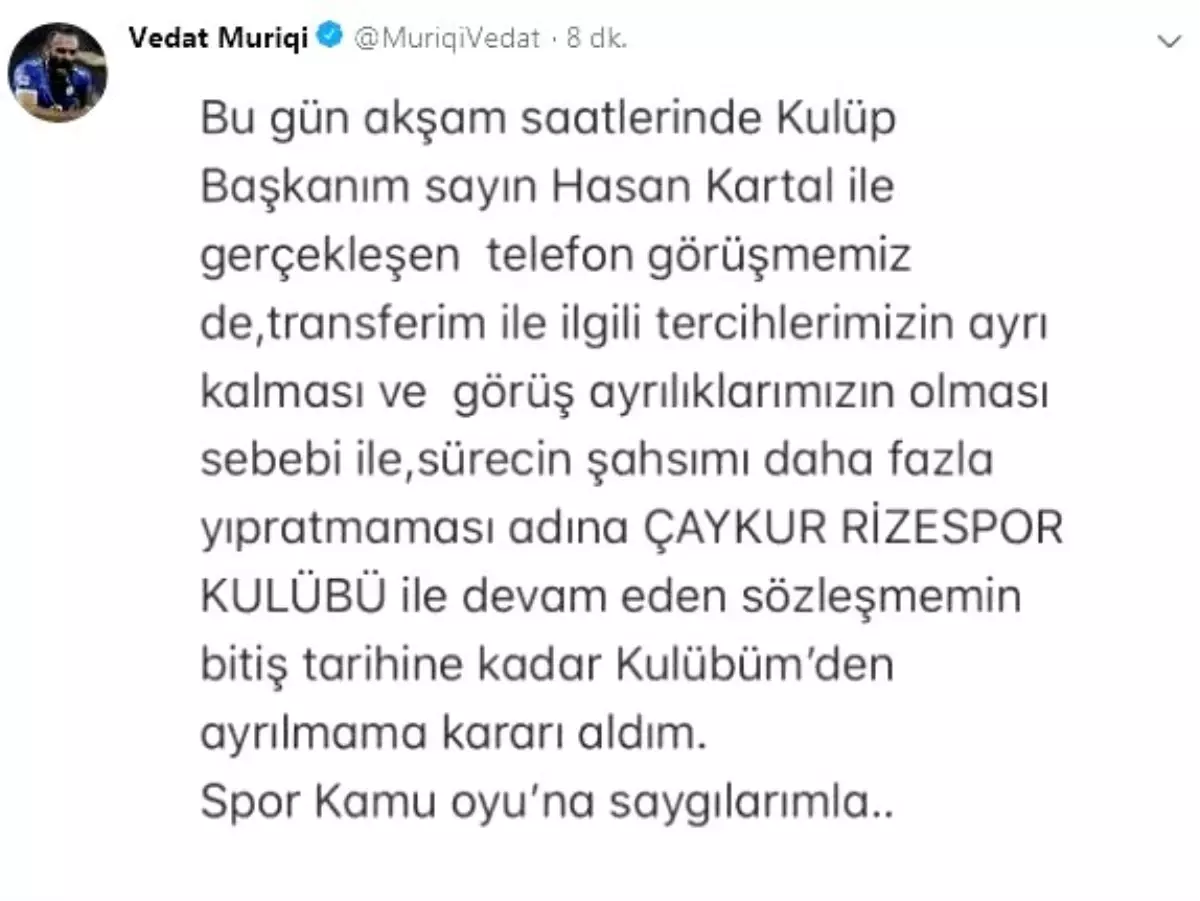 Vedat Muriqi: "Kulübümden ayrılmama kararı aldım"