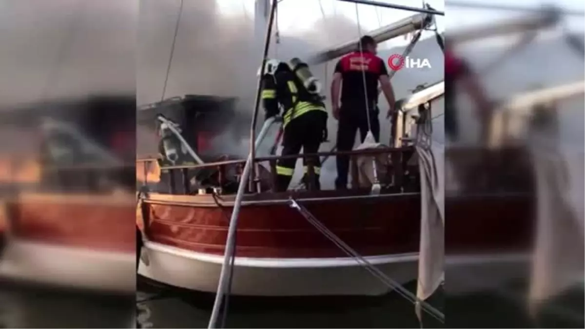 Fethiye\'de ABD bayraklı gulet cayır cayır yandı