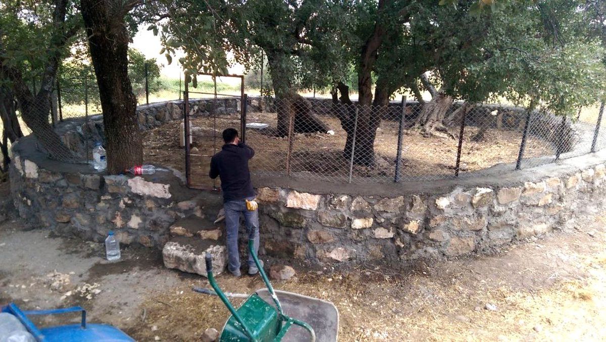 Türbenin restorasyonu öğretmen tarafından yapılıyor