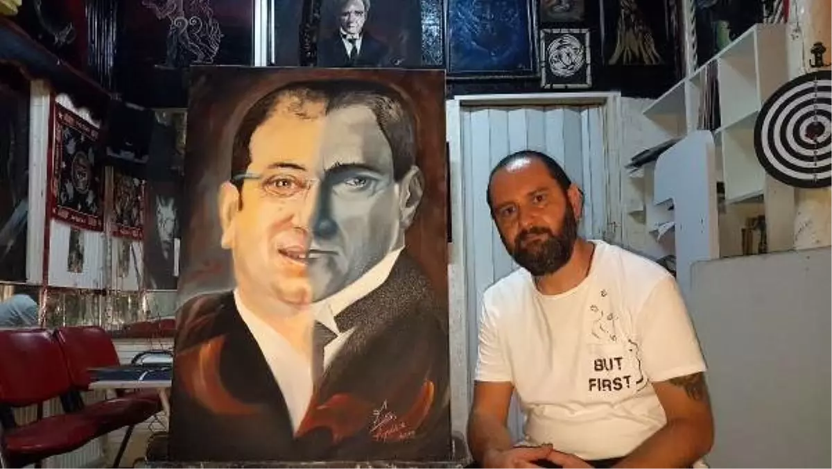 Atatürk ve İmamoğlu\'nun yüzlerini birleştirip portre yaptı