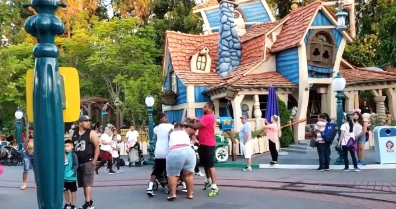 ABD\'de bulunan ünlü eğlence parkı Disneyland\'da çıkan kavganın görüntüleri sosyal medyada olay oldu