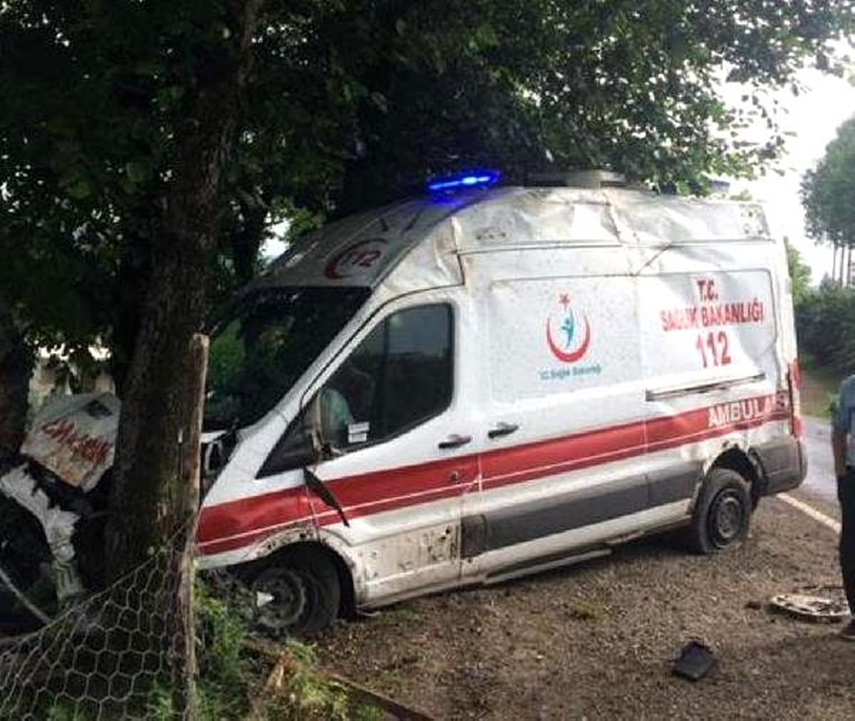 Ambulans, yol kenarındaki ağaçlara çarptı: 5 yaralı