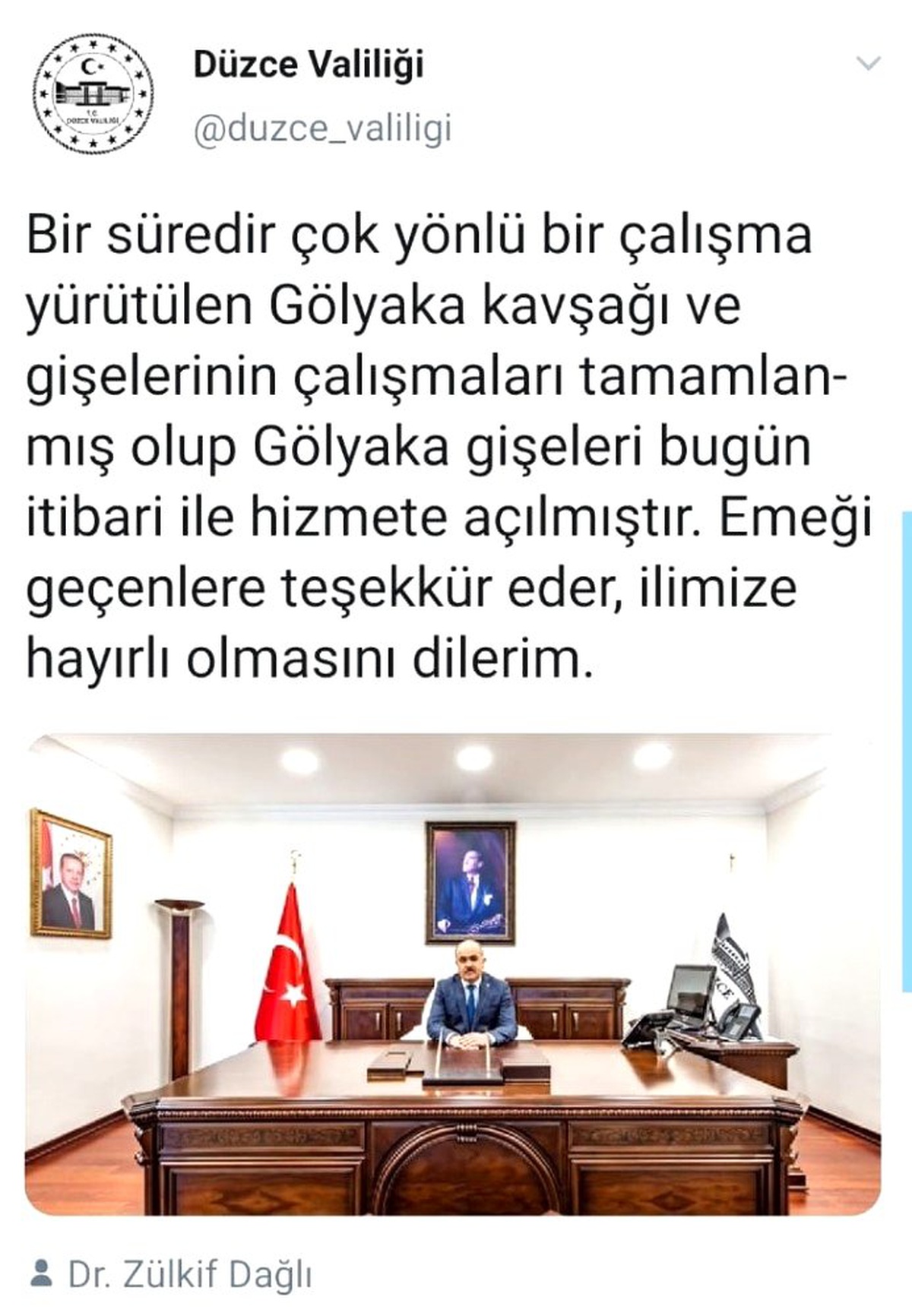 Vali Dağlı sosyal medya hesabından açıkladı