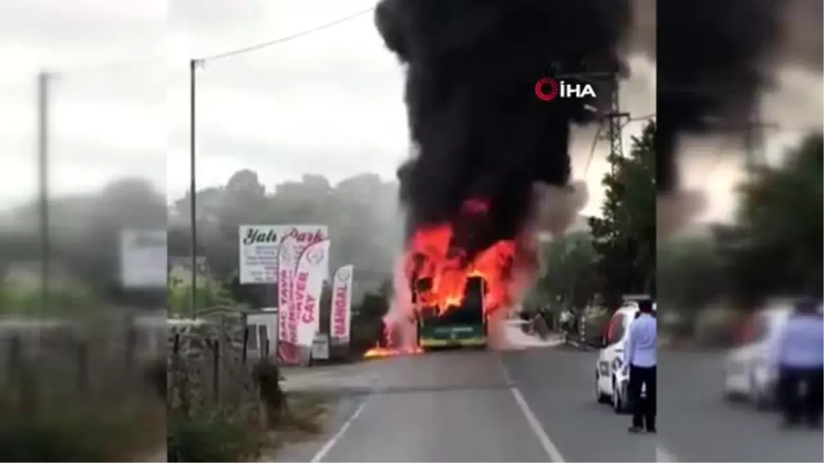 Beykoz\'da belediye otobüsünün alevlere teslim olduğu anlar kamerada