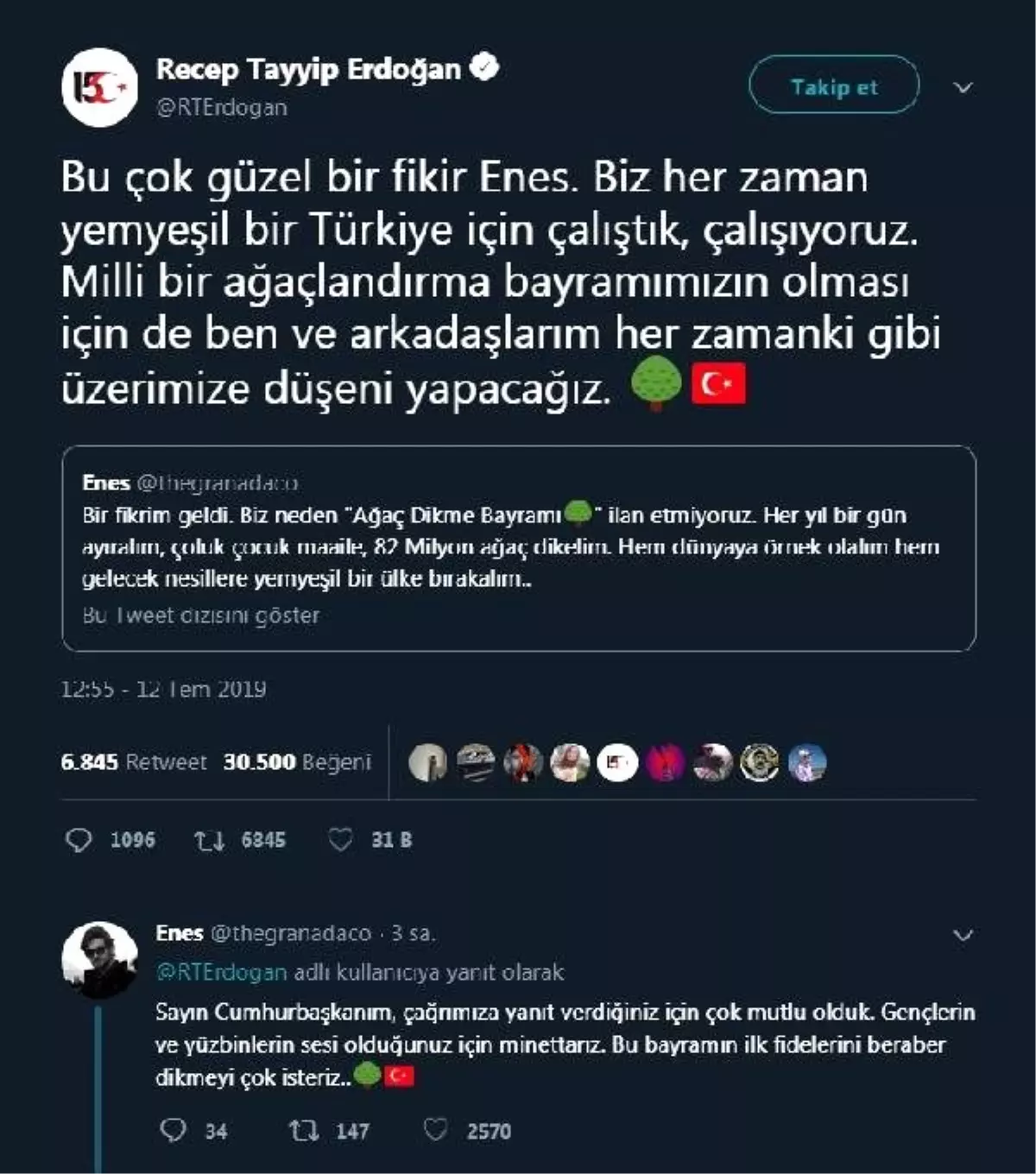 Cumhurbaşkanı Erdoğan\'dan \'Ağaç Dikme Bayramı\' fikrine yeşil ışık