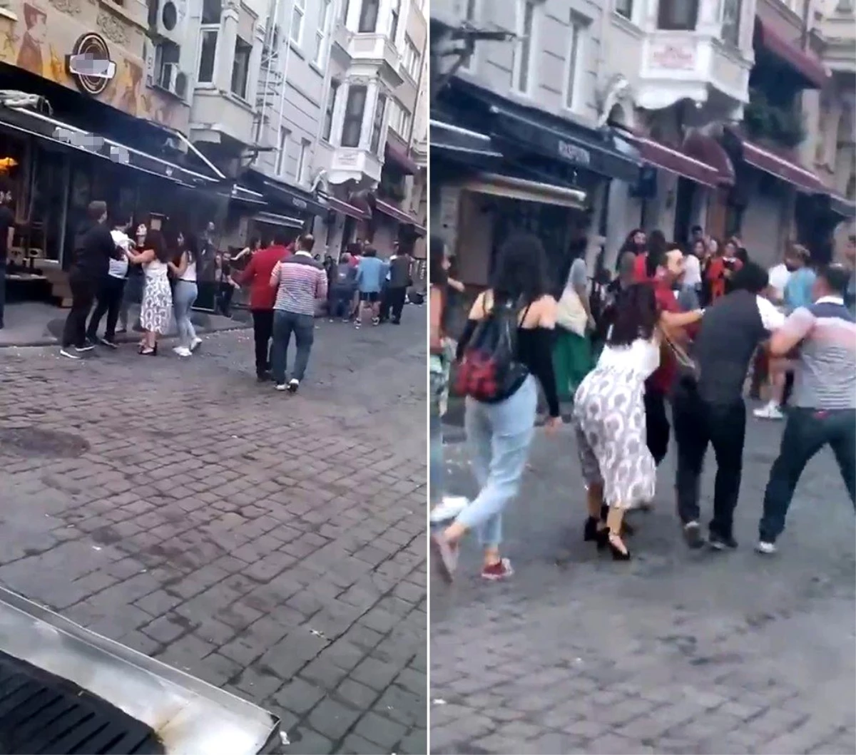 Taksim\'de kadınlı - erkekli kavgayı kimse durduramadı