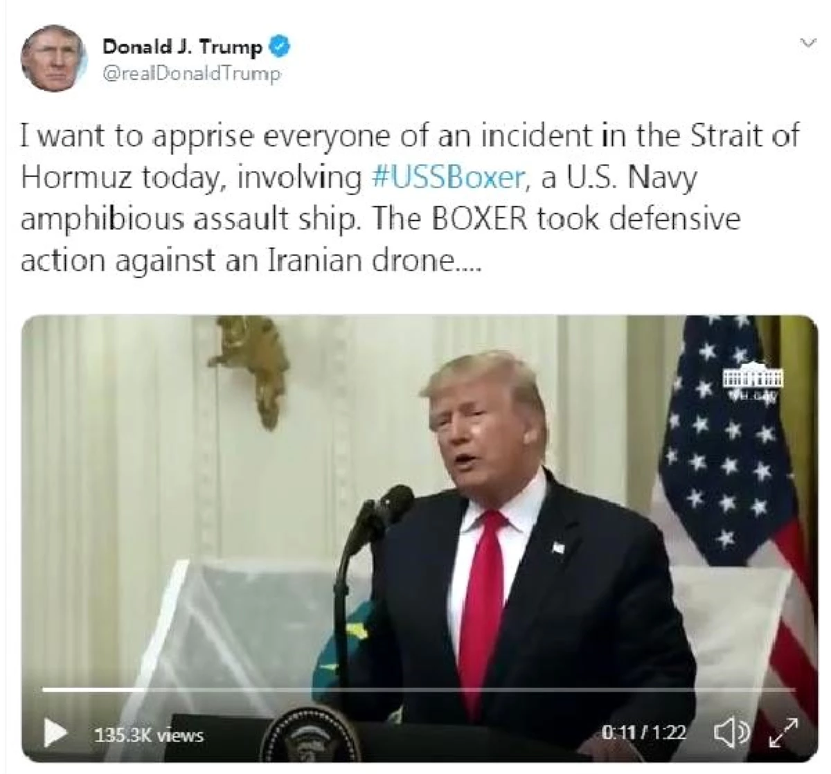 Trump: Hürmüz Boğazı\'nda İran\'a ait drone düşürdük
