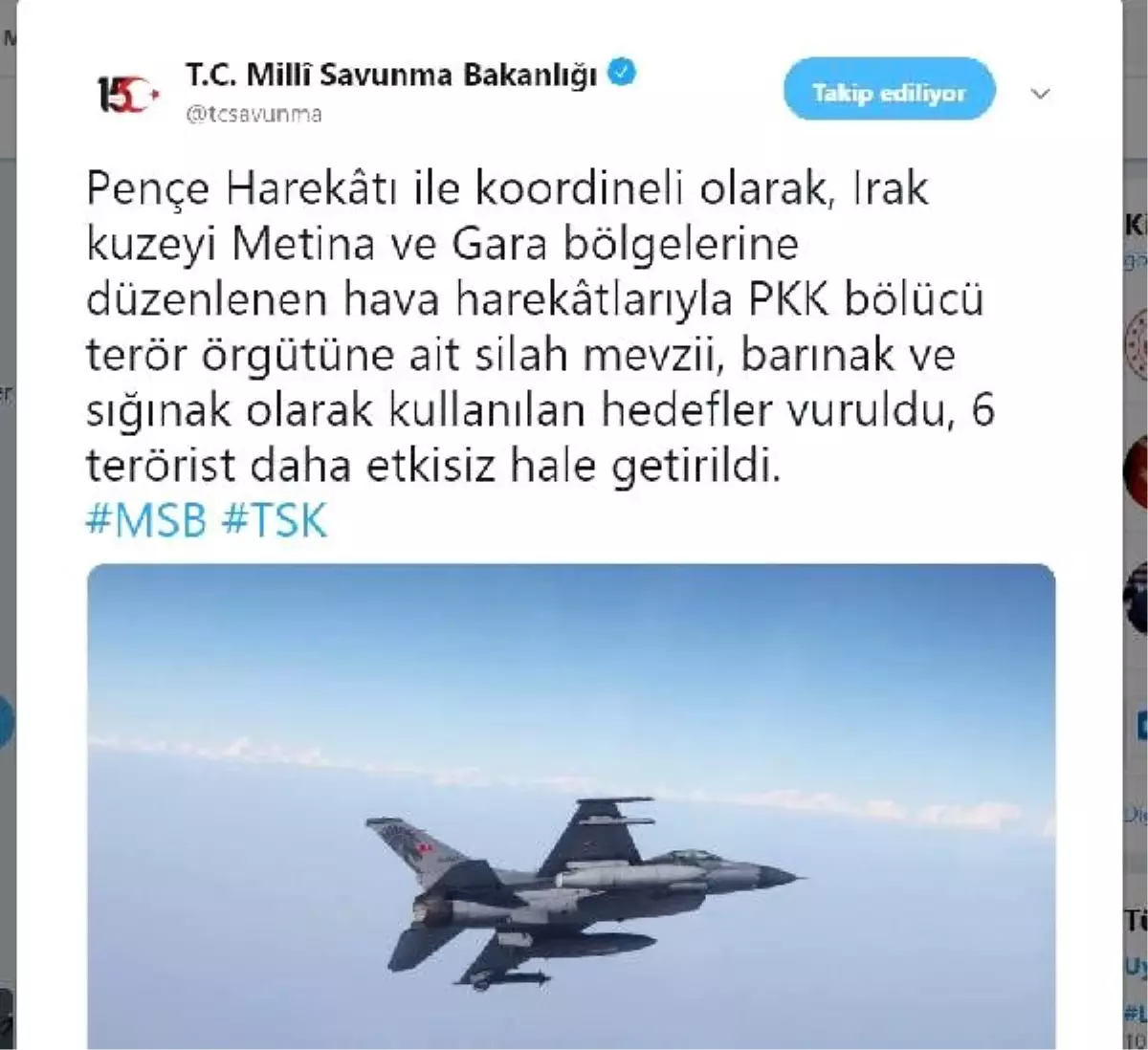 Irak kuzeyinde 6 terörist etkisiz hale getirildi