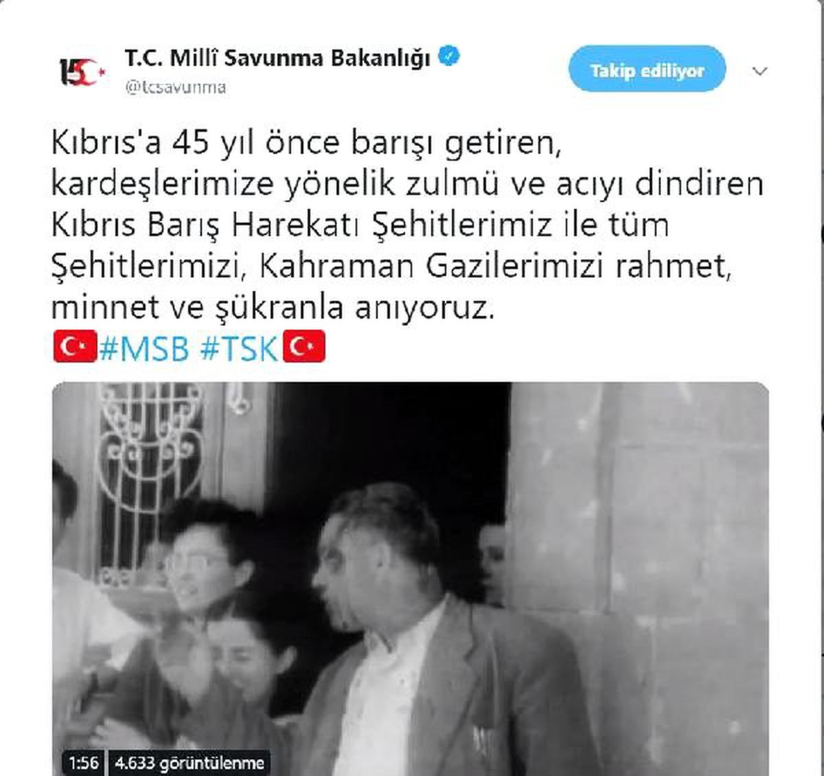 MSB\'den \'Kıbrıs Barış Harekatı\' paylaşımı