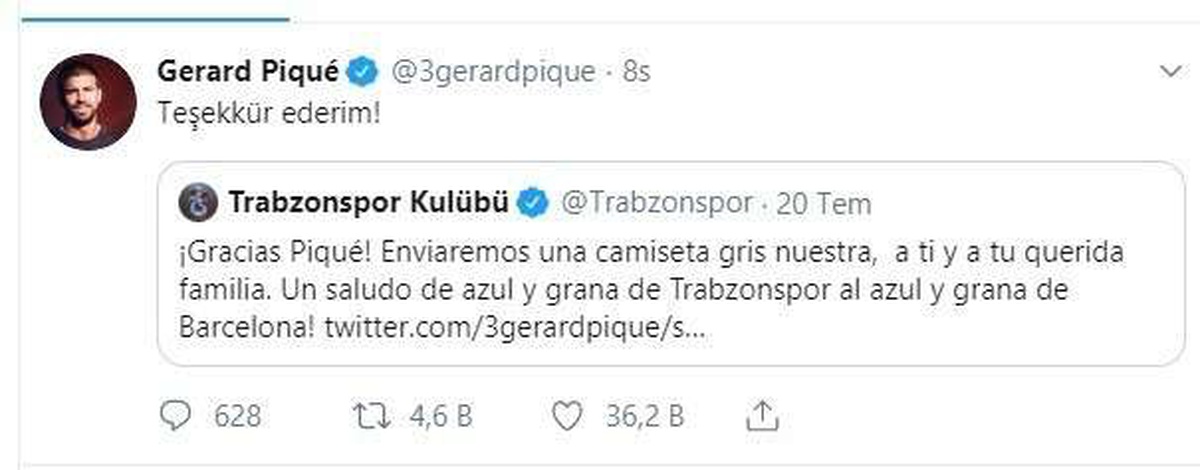 Gerard Pique, Trabzonspor\'a teşekkür etti