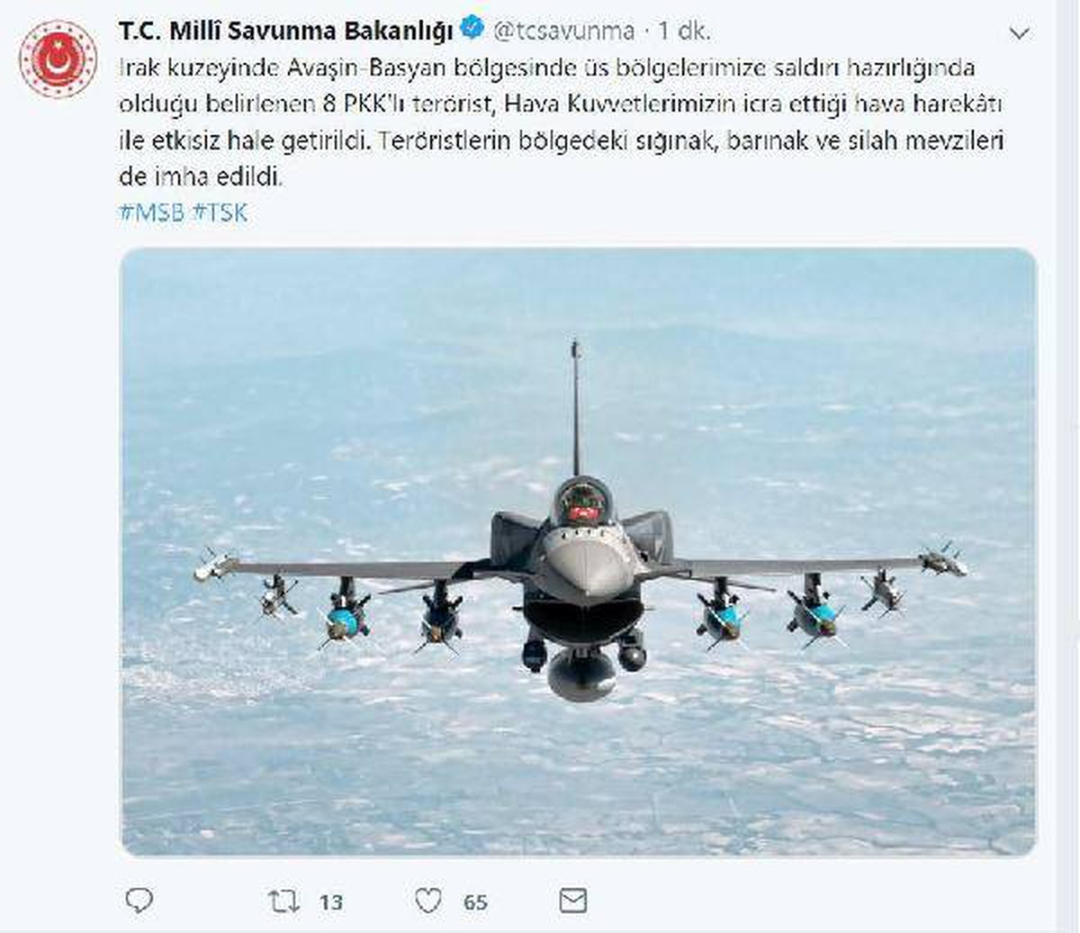 Irak kuzeyinde 8 terörist etkisiz hale getirildi