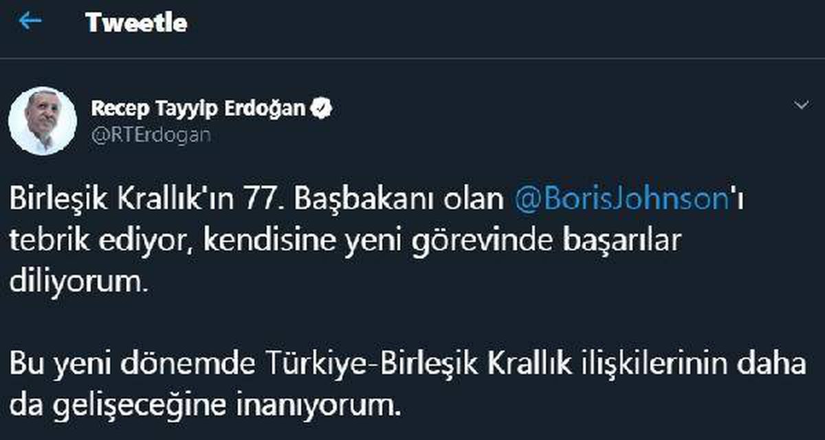 Cumhurbaşkanı Erdoğan\'dan, Boris Johnson\'a tebrik