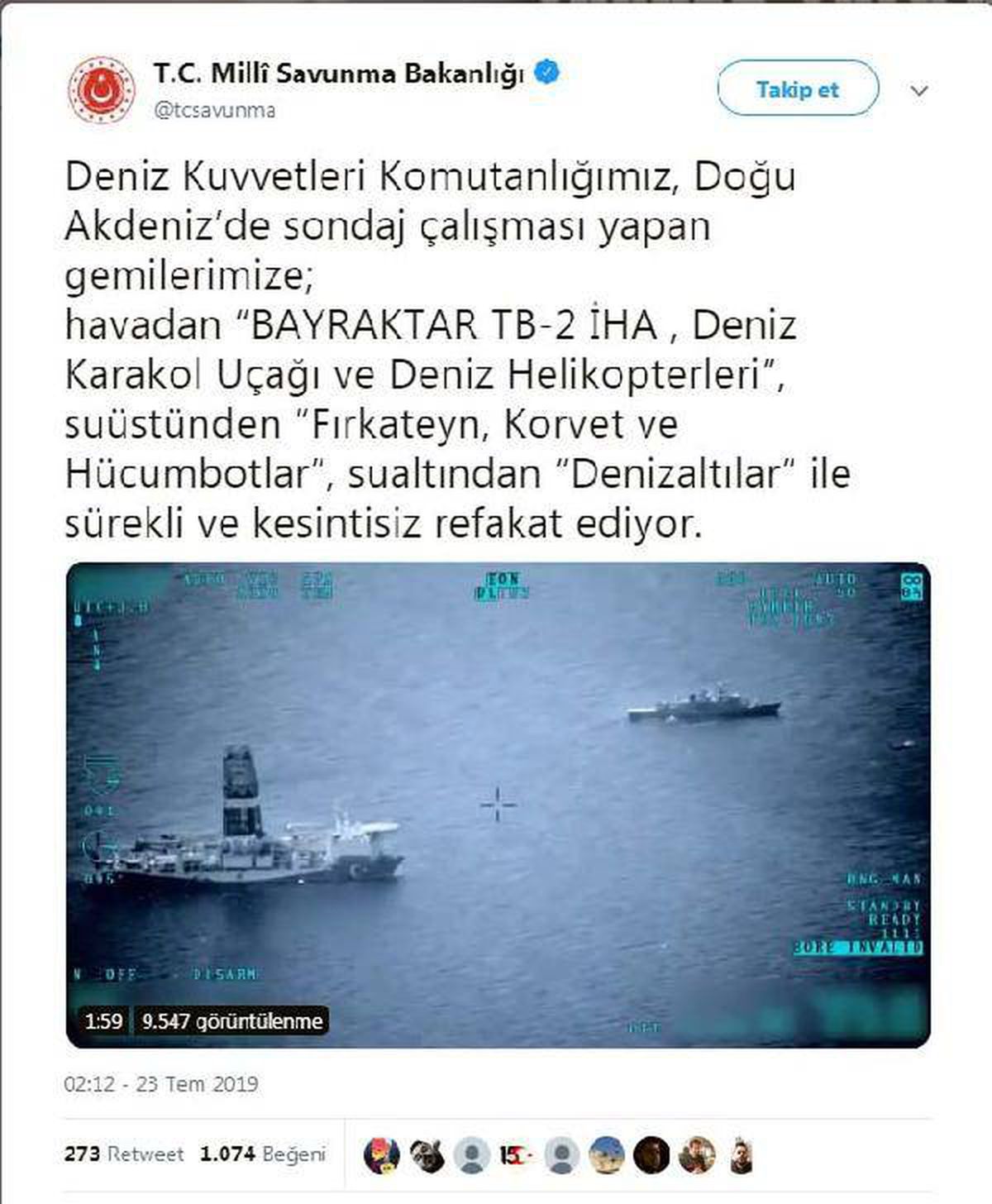 Sondaj gemilerine havadan, su üstü ve altından refakat ediliyor