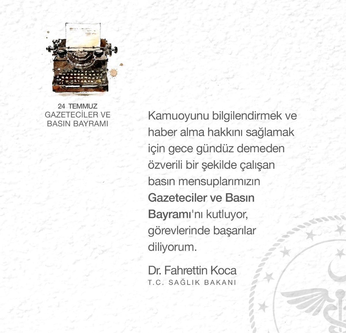 Bakan Koca\'dan Gazeteciler ve Basın Bayramı paylaşımı