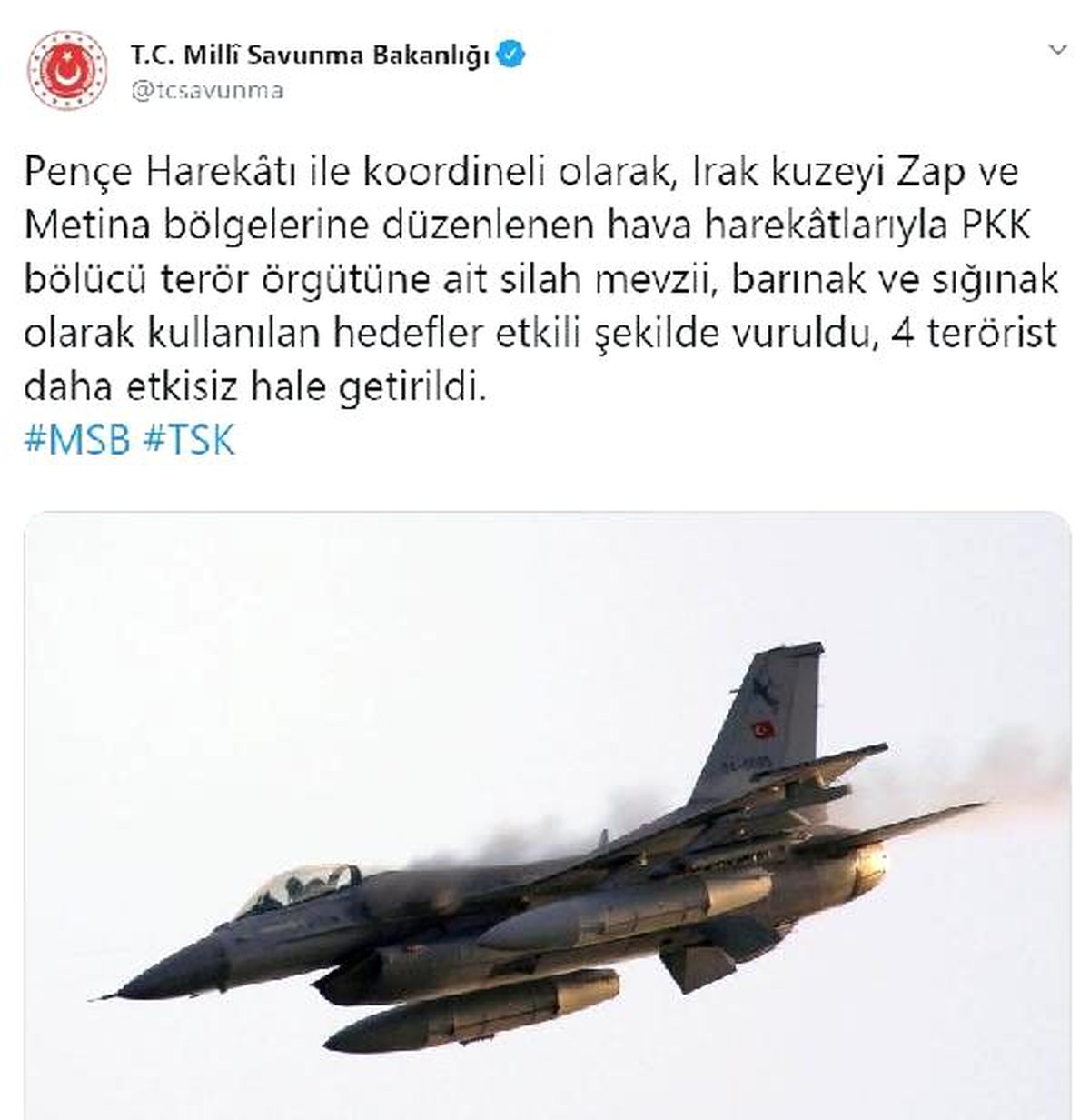 Irak\'ın kuzeyinde 4 terörist etkisiz hale getirildi
