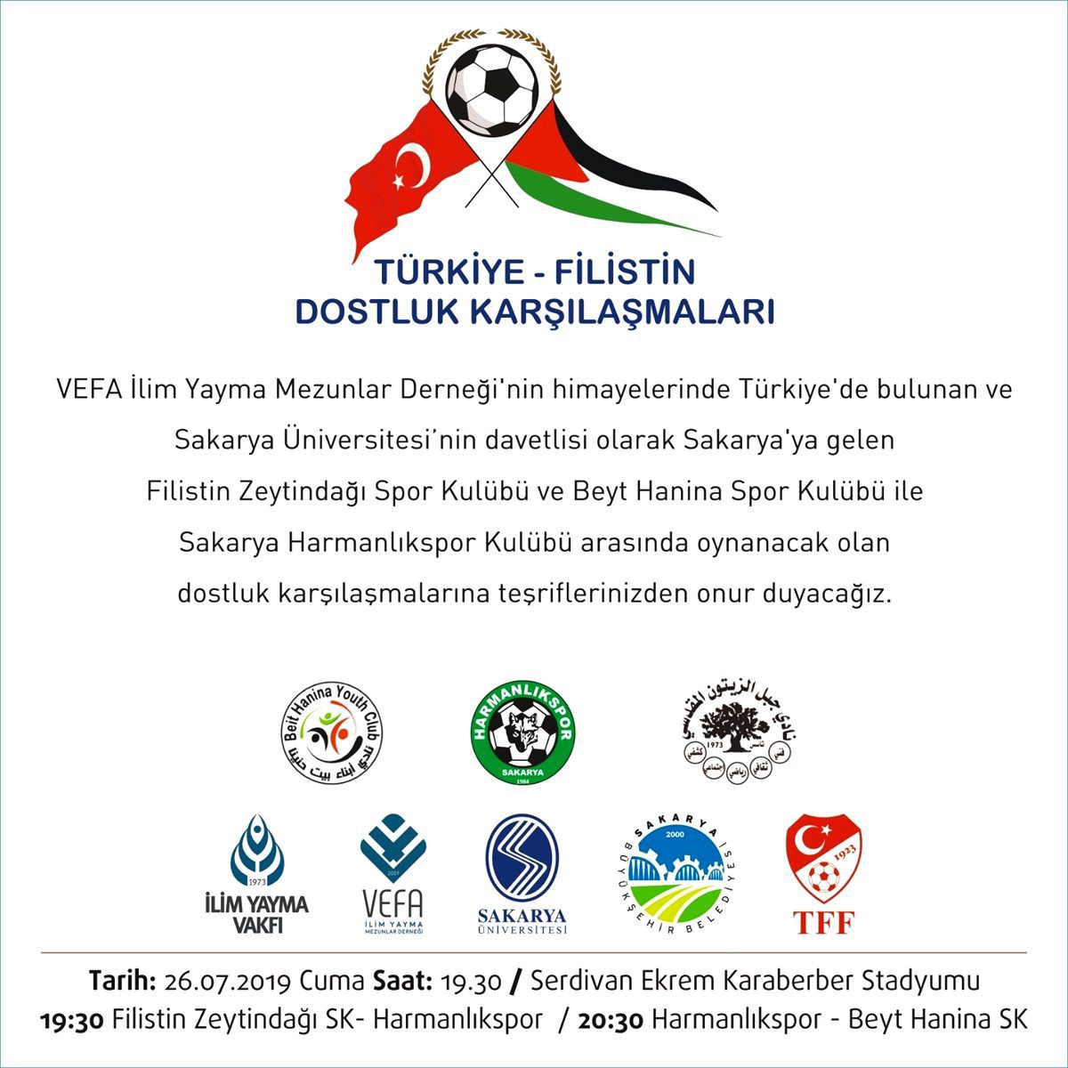 Sakarya\'da Türkiye-Filistin dostluk karşılaşması yapılacak