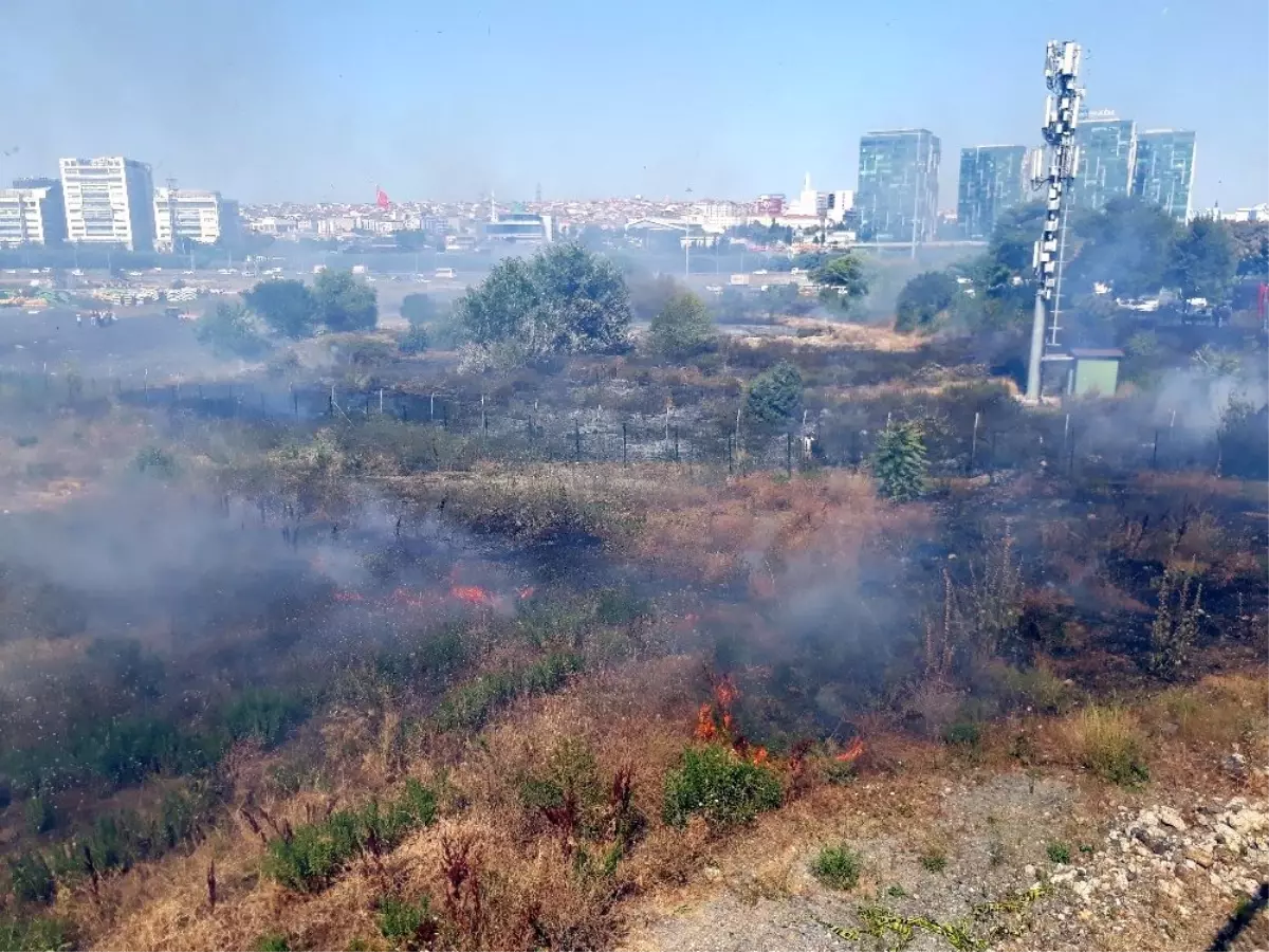 E-5 kenarında çıkan yangın sürücülere zor anlar yaşattı