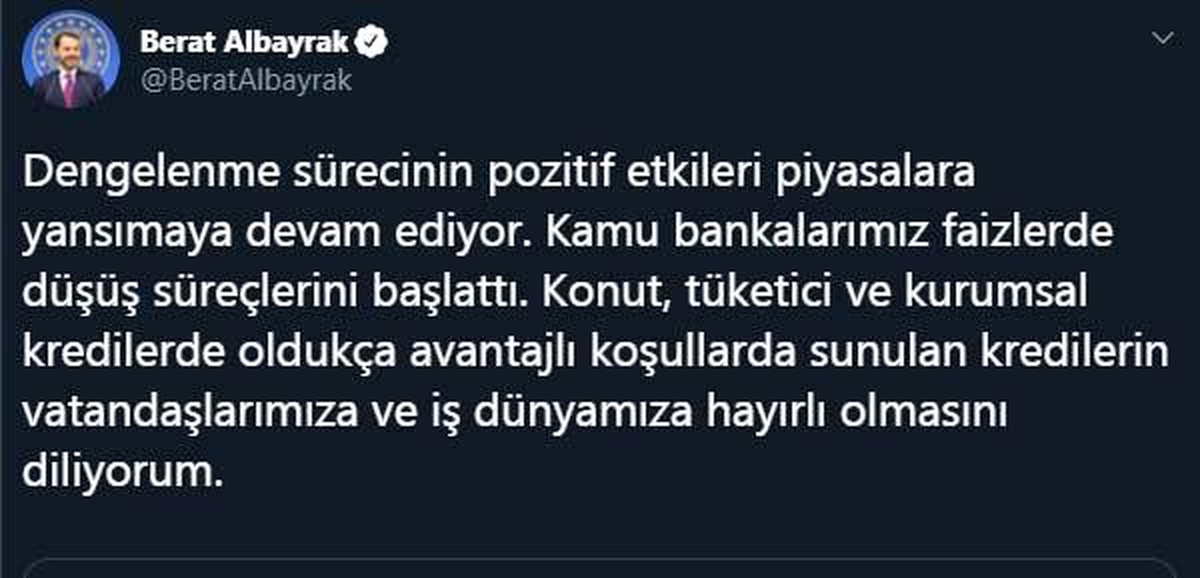 Bakan Albayrak: Kamu bankalarımız faizlerde düşüş süreçlerini başlattı