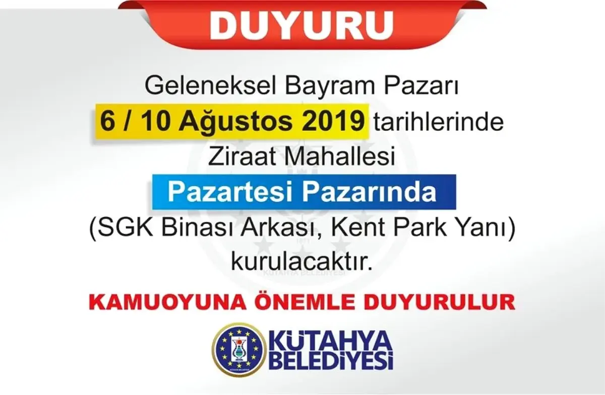 Bayram Pazarı, Ziraat Mahallesi\'nde kurulacak