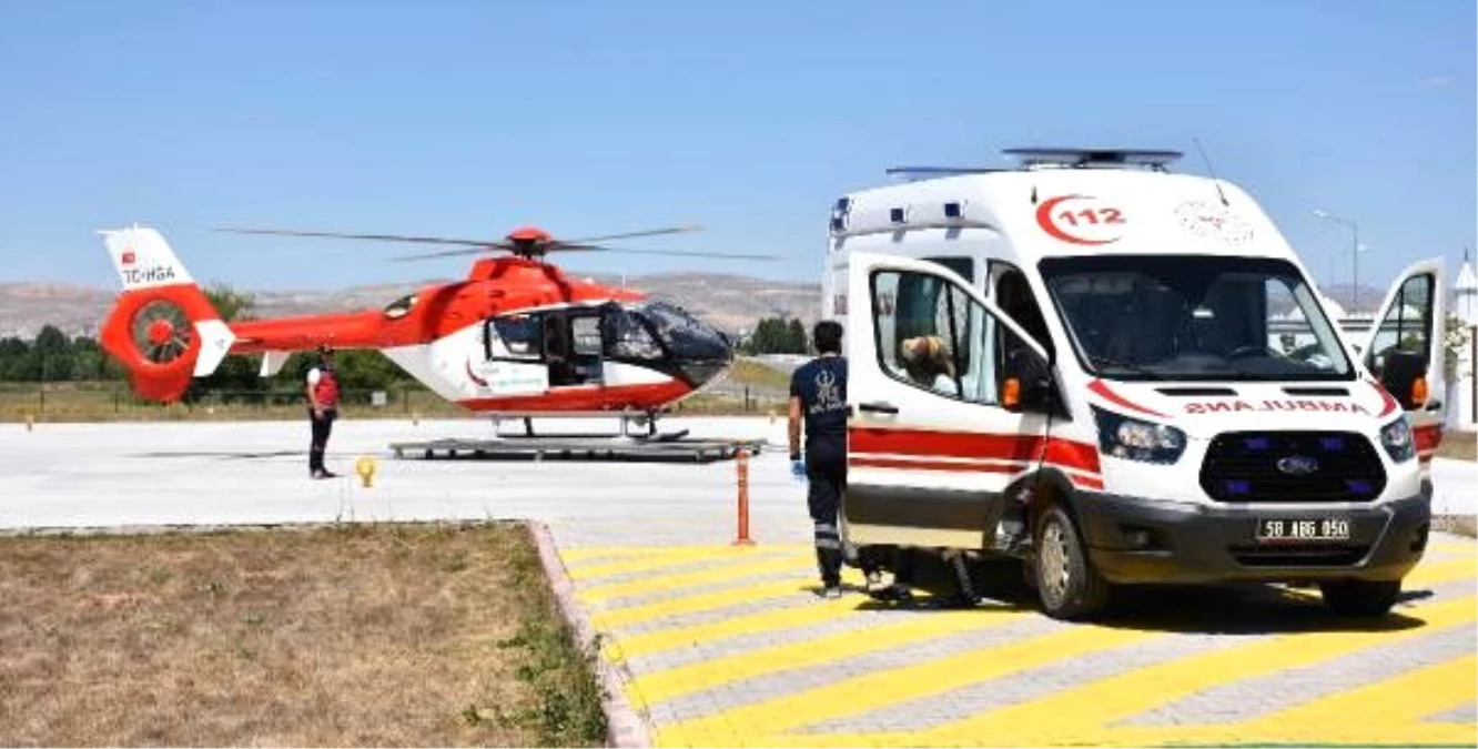 Kazada beli kırılan çiftçi için ambulans helikopter havalandı