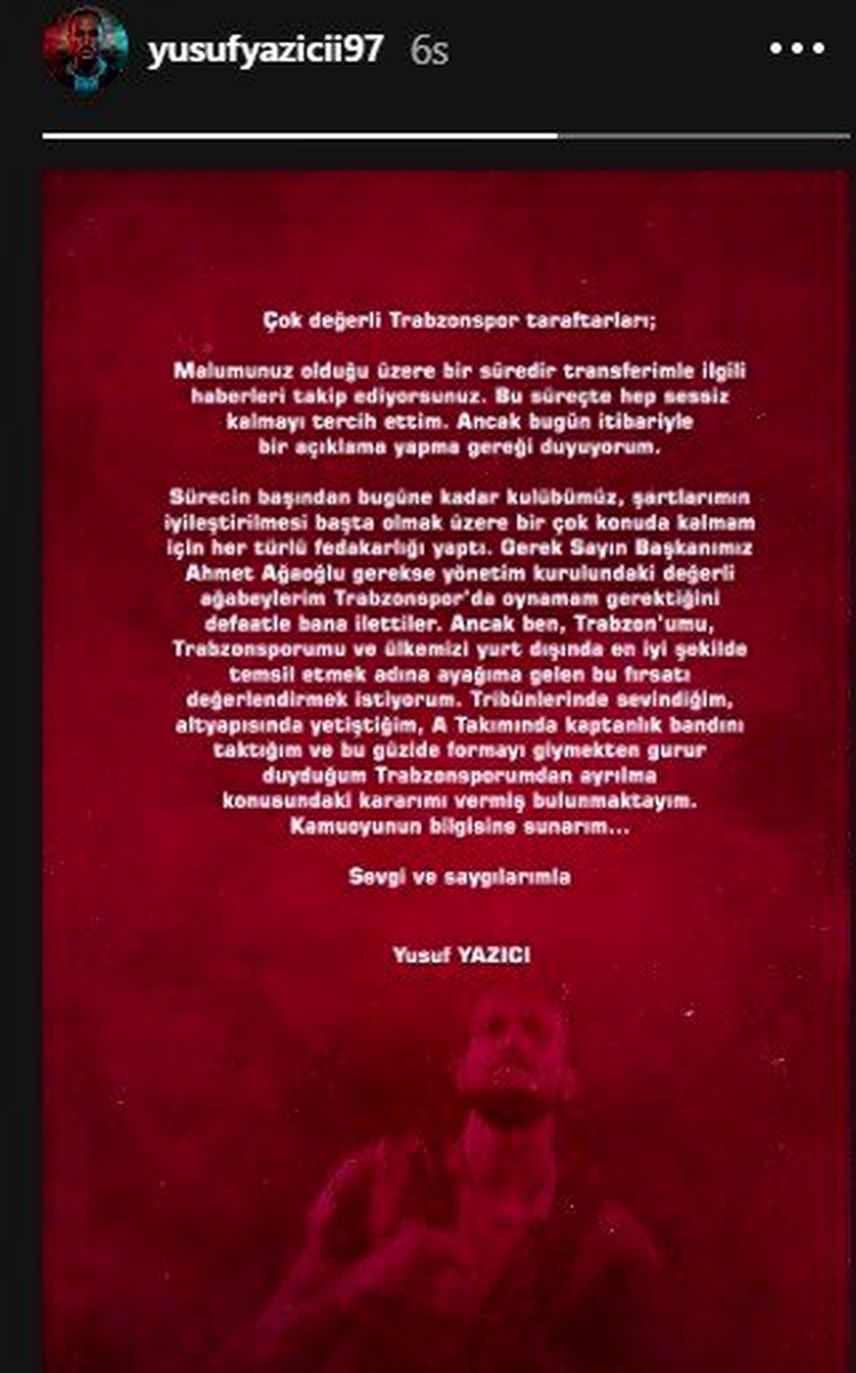 Yusuf Yazıcı\'dan Trabzonspor\'a veda mesajı