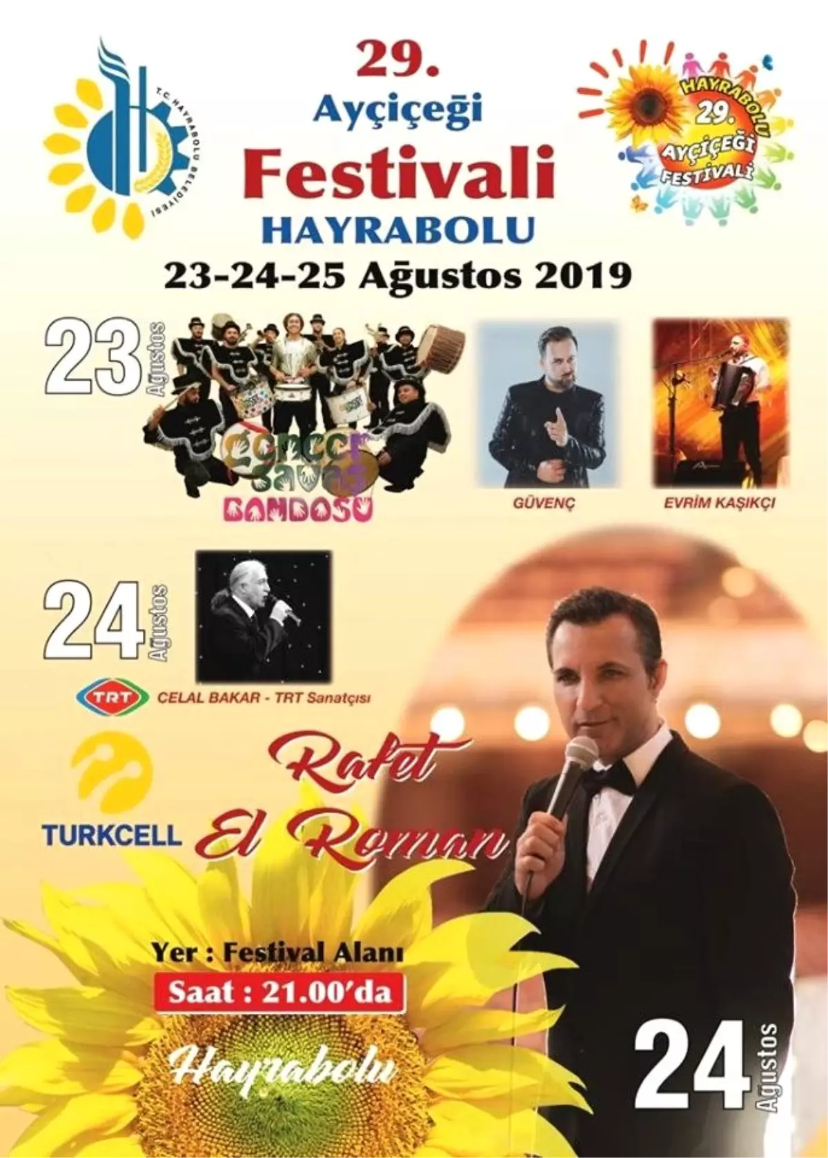 29. Hayrabolu Ayçiçeği Festivali sanatçıları belli oldu