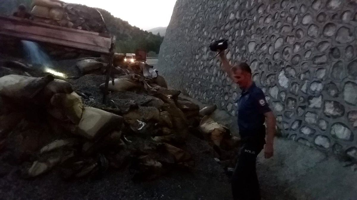 Ay çekirdeği yüklü kamyon yandı