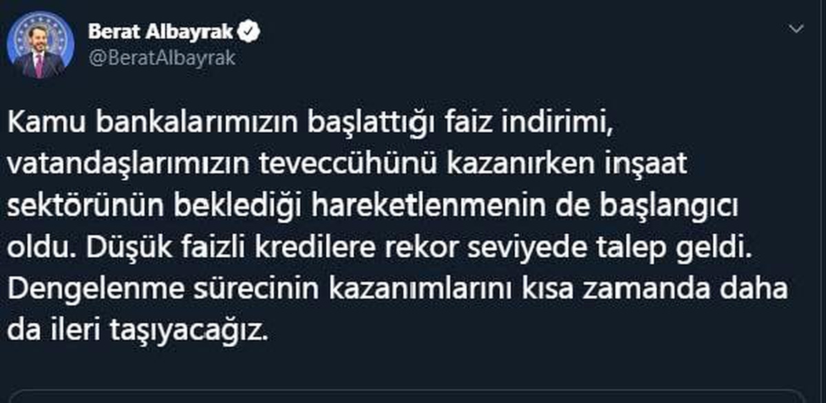 Bakan Albayrak: Düşük faizli kredilere rekor seviyede talep geldi