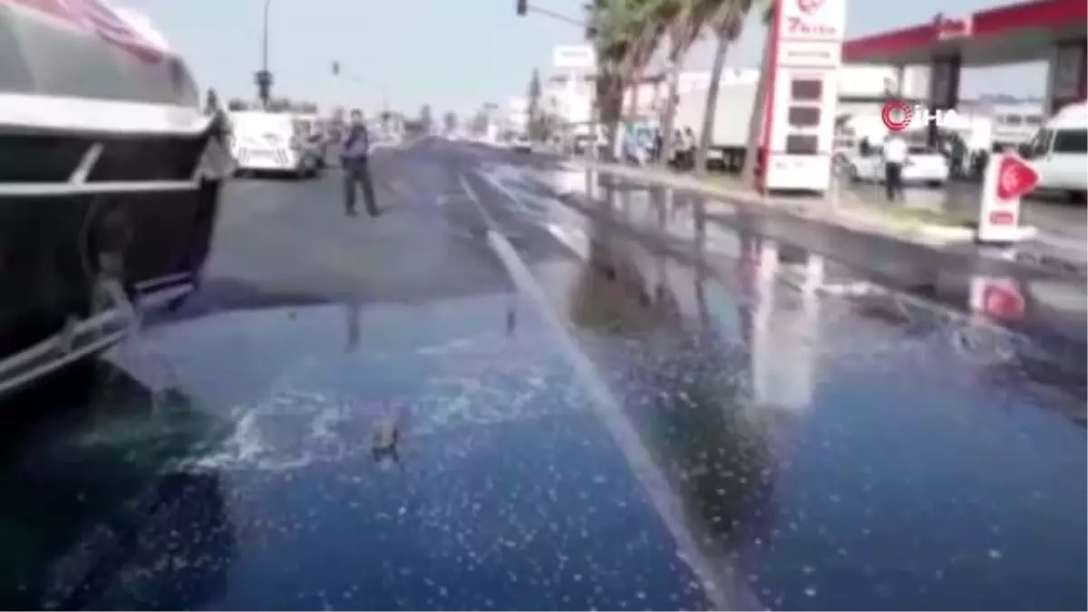 Mazot tankeri devrildi, 8 ton mazot yola döküldü