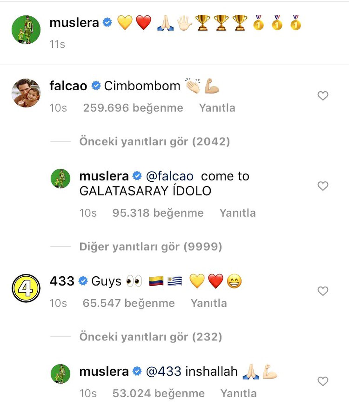 Radamel Falcao\'dan Galatasaray taraftarını heyecanlandıran paylaşım
