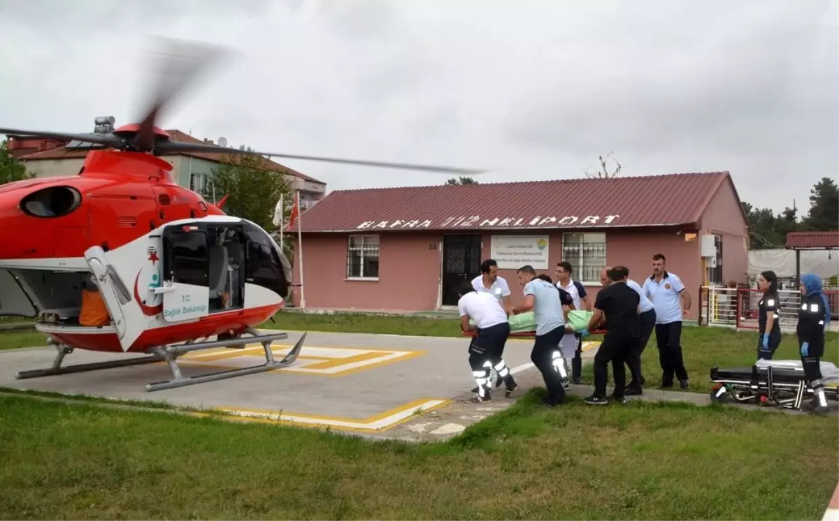 Yaralanan motosiklet sürücüsü için helikopter havalandı