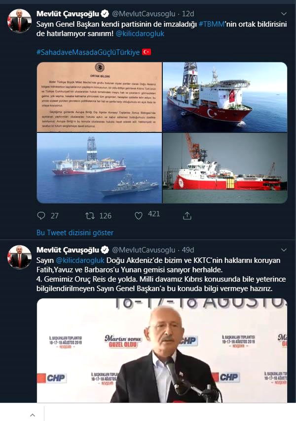 Çavuşoğlu: Kılıçdaroğlu, bizim gemilerimizi Yunan gemisi sanıyor herhalde