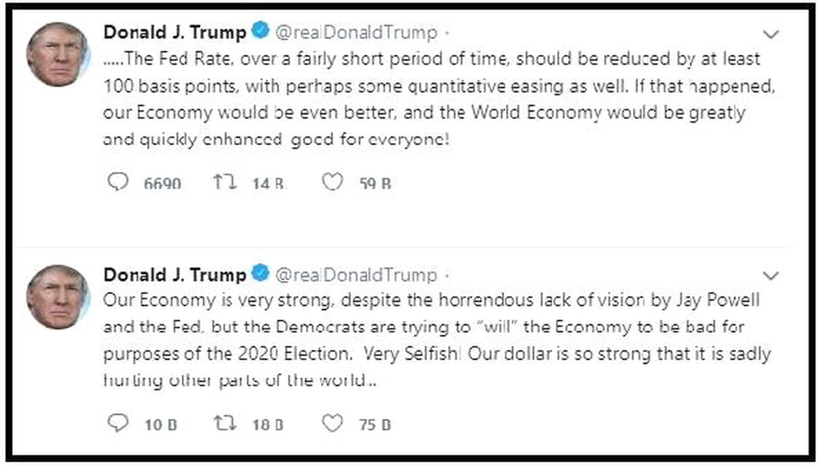 Trump urges Fed to lower rates by at least 100 bp