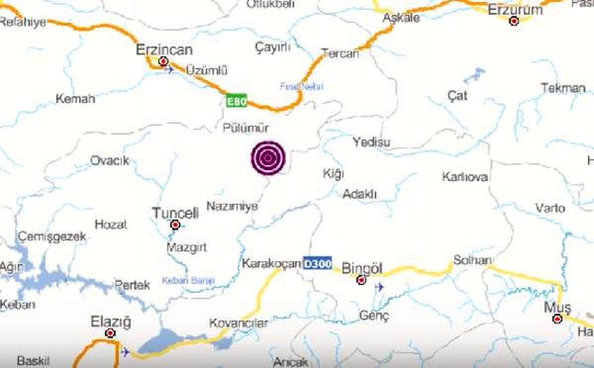 Pülümür\'de 3.9 büyüklüğünde deprem