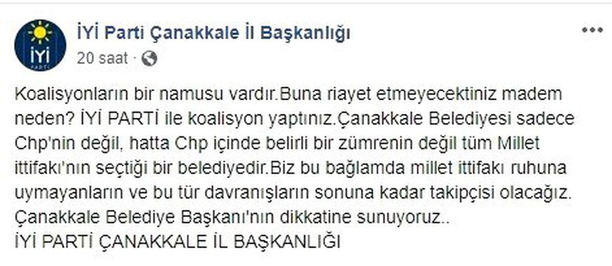 İyi Parti\'den Başkan Gökhan\'a: "Koalisyonların bir namusu vardır"