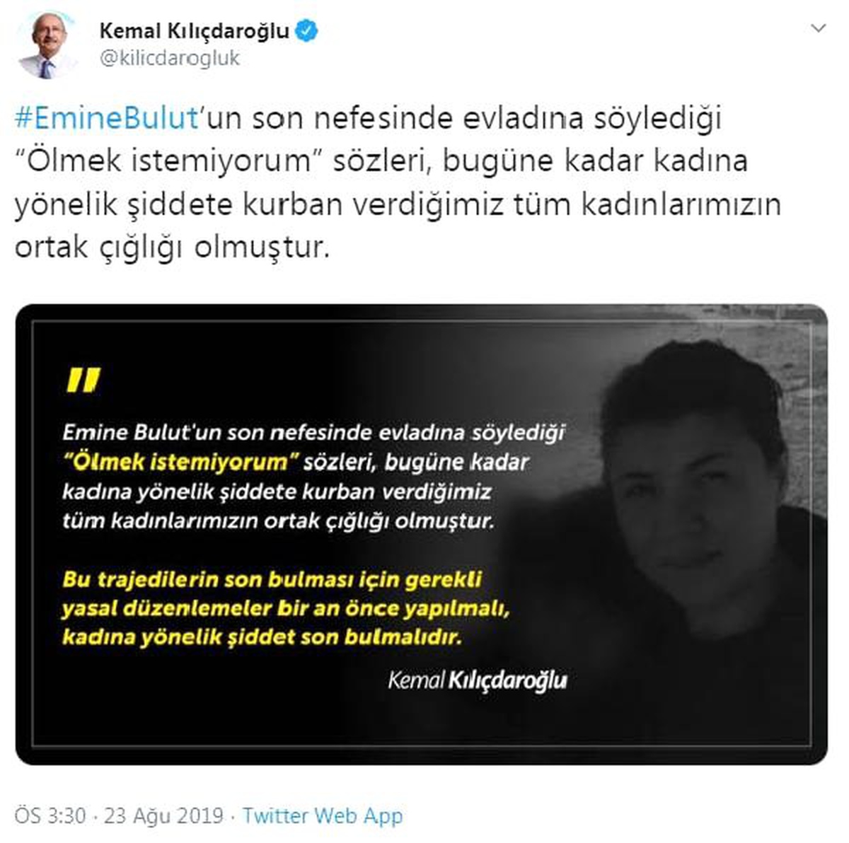 Kılıçdaroğlu: emine bulut\'un sözleri kadınların ortak çığlığı olmuştur
