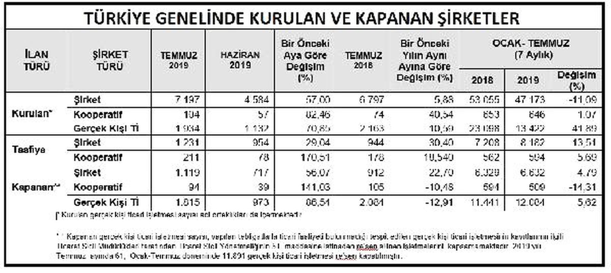 Kurulan şirket sayısı Temmuz\'da aylık yüzde 57 arttı