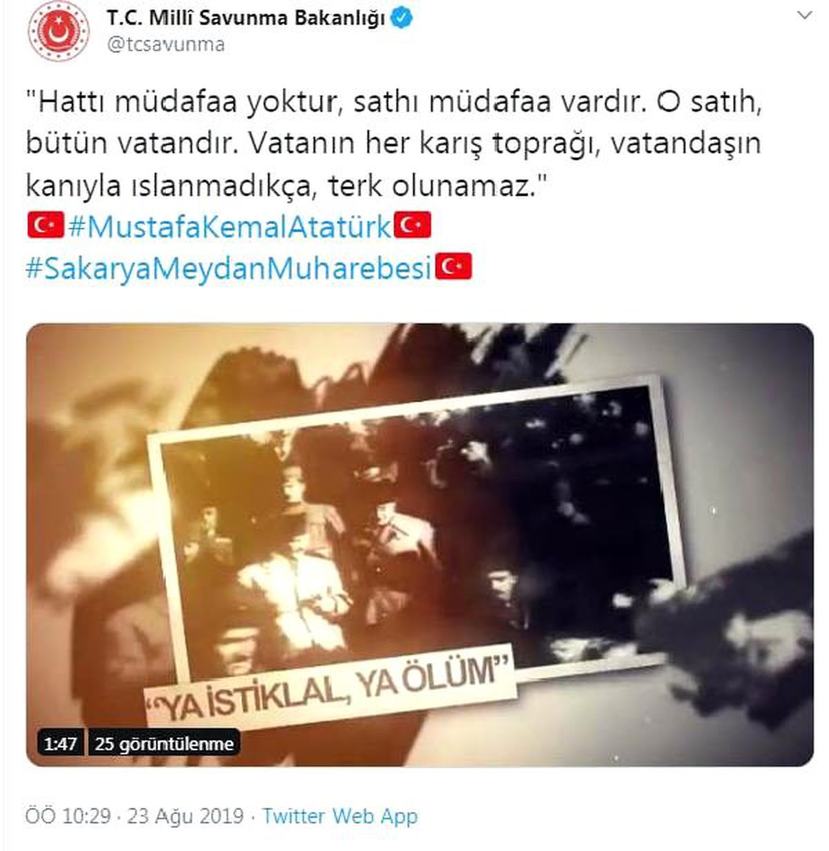 MSB\'den Sakarya Zaferi\'nin yıl dönümüne özel klip